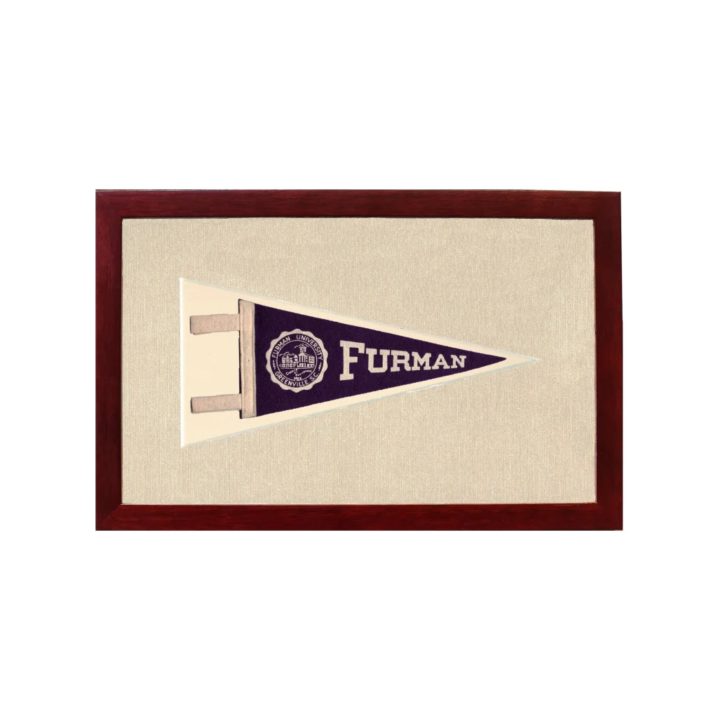 Vintage Furman University Pennant | 1950s Wool Felt Pennant Framed Display | vintageantiquesgifts.com