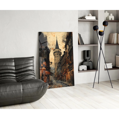 Vintage Galata Tower glass wall art canvas print in 19th-century style