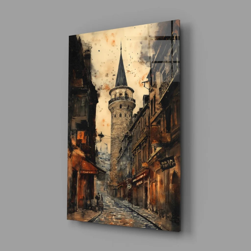 Vintage Galata Tower 19th-century European glass wall art canvas print