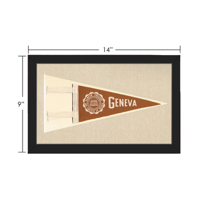 Vintage Geneva College pennant in framed brown and cream design