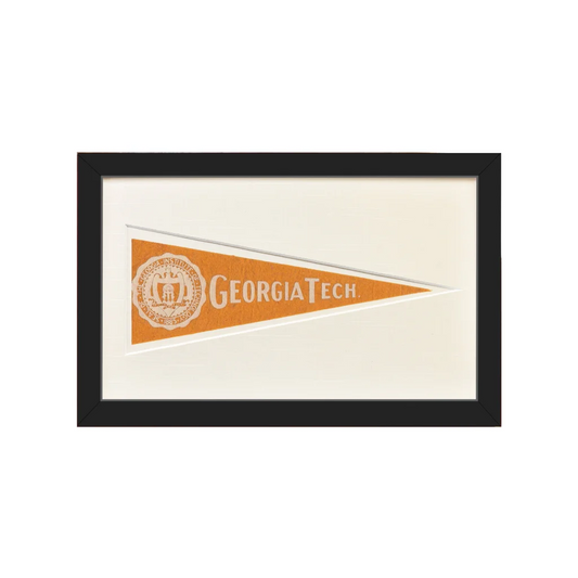 Framed vintage Georgia Tech 1950s pennant in orange and white
