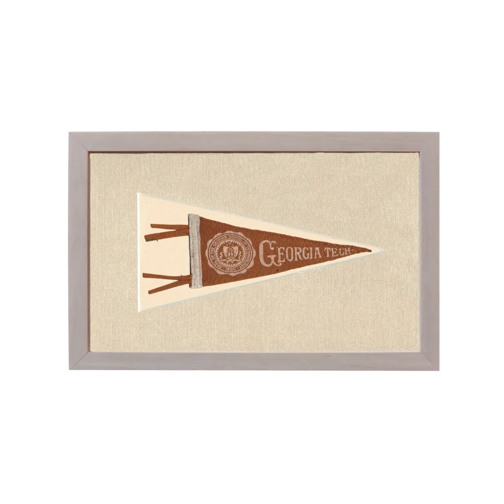 Vintage Georgia Tech pennant in brown and cream with embroidered crest