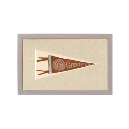 Vintage Georgia Tech pennant in brown and cream with embroidered crest
