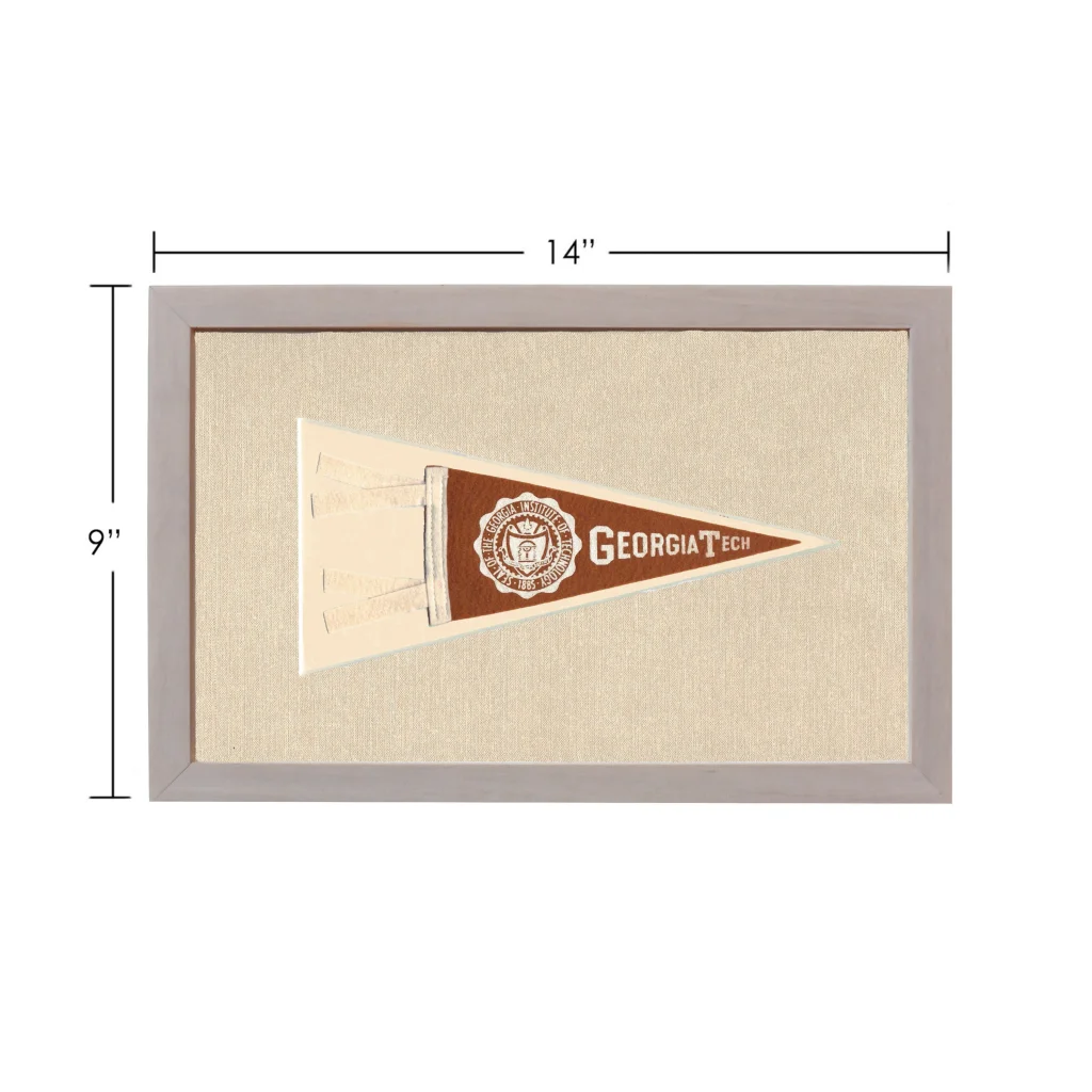 Vintage Georgia Tech pennant framed with cream border and emblem