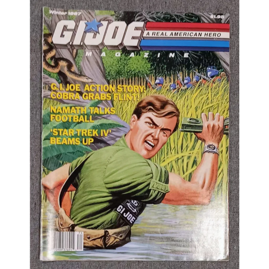 Vintage GI Joe magazine cover with action soldier in green uniform