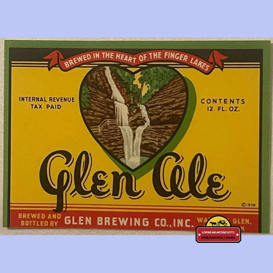 Vintage Glen Ale Label Watkins Ny Brewing Co. 1937 - 1940 Advertisements Rare - Iconic NY 1937-40 | Limited Edition!