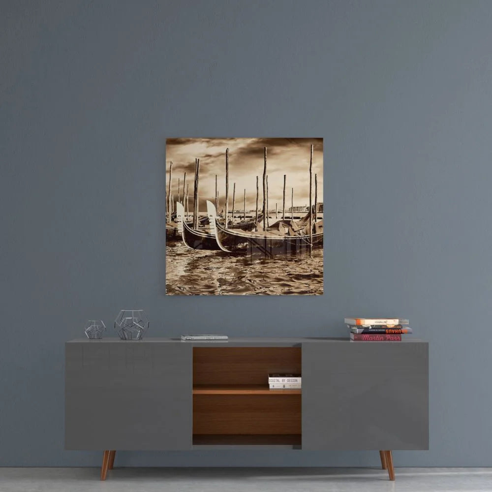 Vintage gondola tempered glass art print on canvas for walls