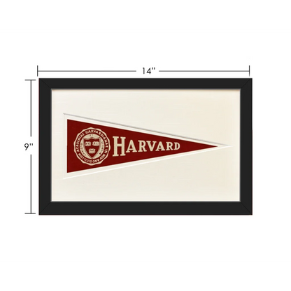 Vintage Harvard wool felt pennant in black frame with cream lettering