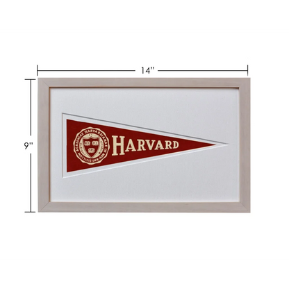 Vintage Harvard Hormel pennant in wool felt, red with cream lettering, beige frame
