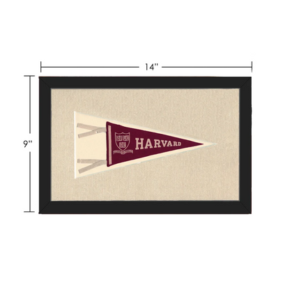 Vintage Harvard pennant in maroon and cream, framed in black