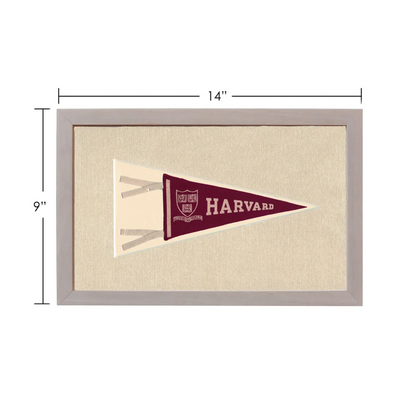 Vintage Harvard pennant in maroon with gray frame and cream backing