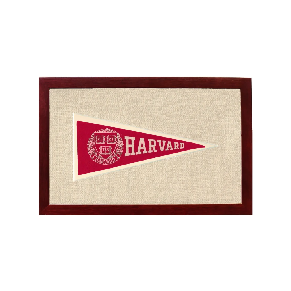 Vintage Harvard Pennant | 1950s Wool Felt Pennant Framed Display | vintageantiquesgifts.com