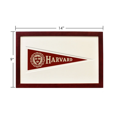 Vintage Harvard wool felt pennant in maroon cream frame