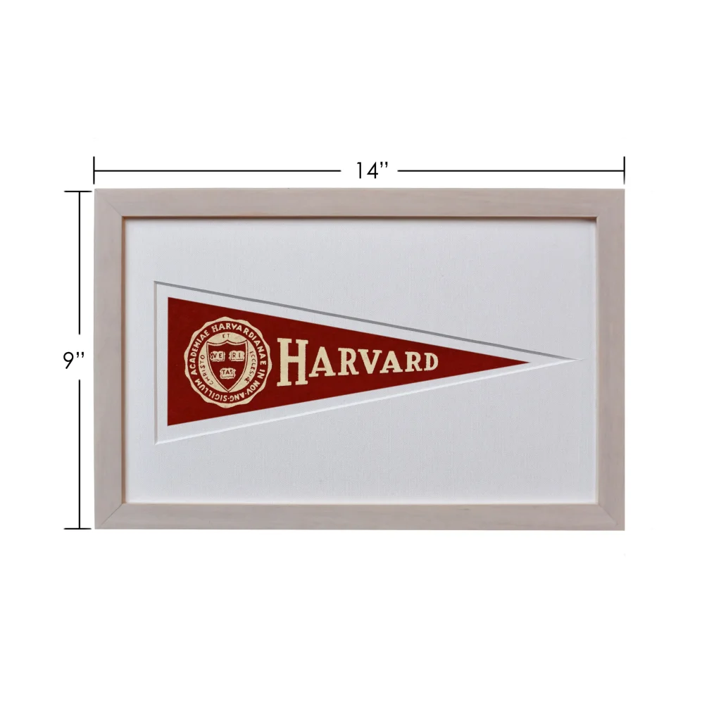 Vintage Harvard wool felt pennant in cream frame