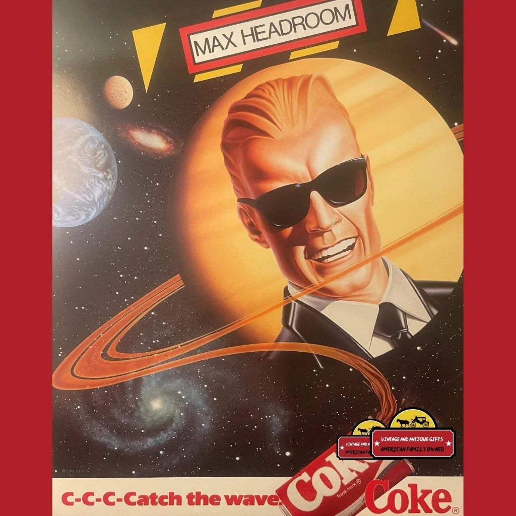 Vintage Max Headroom c - Catch The Wave Coke Coca Cola Poster 1986 Advertisements Antique and Soda Labels
