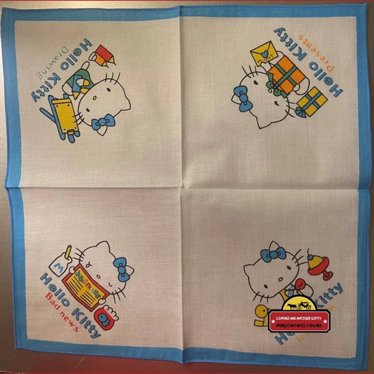 Vintage Hello Kitty Cotton Cloth Napkin Handkerchief Blue 1980s Advertisements Antique Collectible Items | Memorabilia