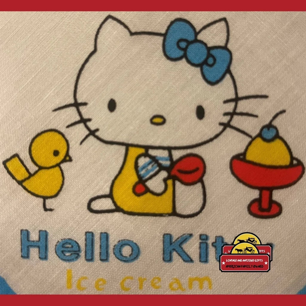 Vintage Hello Kitty Cotton Cloth Napkin Handkerchief Blue 1980s - Advertisements - Antique Misc. Collectibles