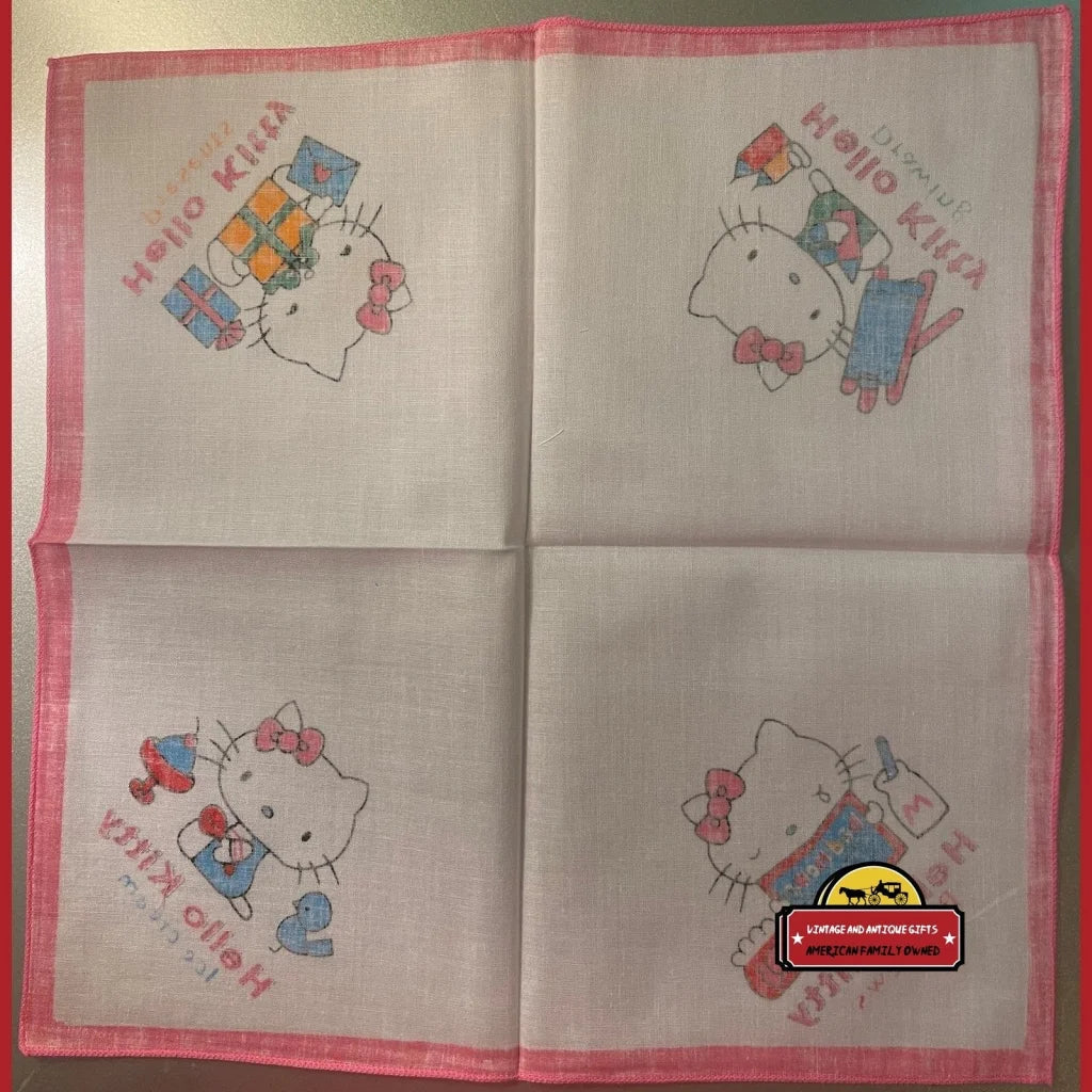 Vintage Hello Kitty Cotton Cloth Napkin Handkerchief Pink 1980s - Advertisements - Antique Misc. Collectibles