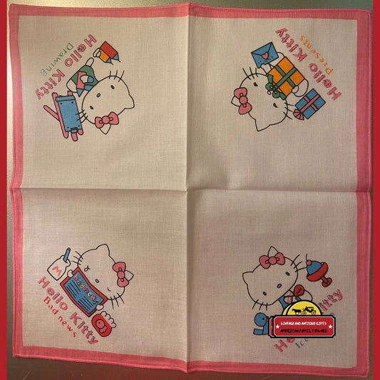 Vintage Hello Kitty Cotton Cloth Napkin Handkerchief Pink 1980s Advertisements Antique Collectible Items | Memorabilia