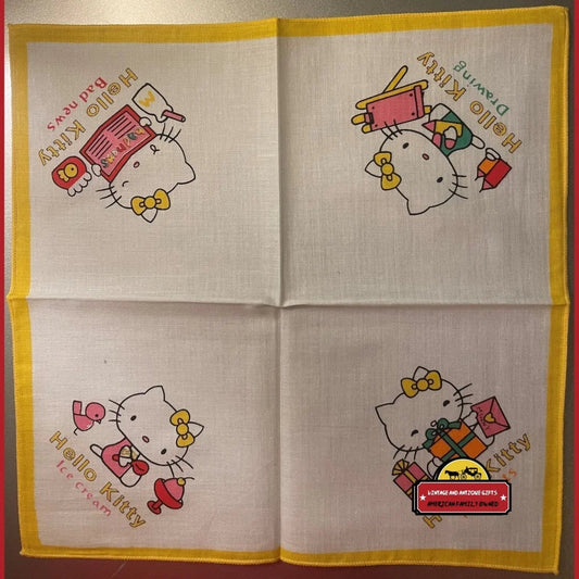 Vintage Hello Kitty Cotton Cloth Napkin Handkerchief Yellow 1980s Advertisements Antique Collectible Items