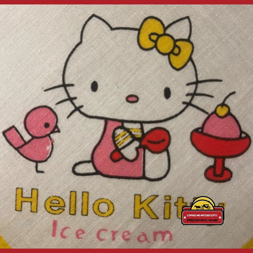 Vintage Hello Kitty Cotton Cloth Napkin Handkerchief Yellow 1980s - Advertisements - Antique Misc. Collectibles