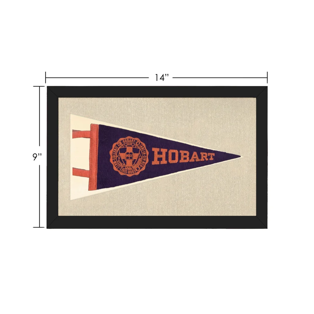 Framed vintage Hobart pennant in navy blue orange black