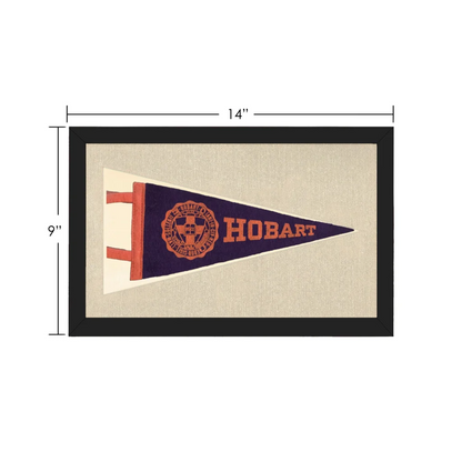 Framed vintage Hobart pennant in navy blue orange black