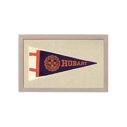 Vintage Hobart College pennant in navy blue orange framed vintage style