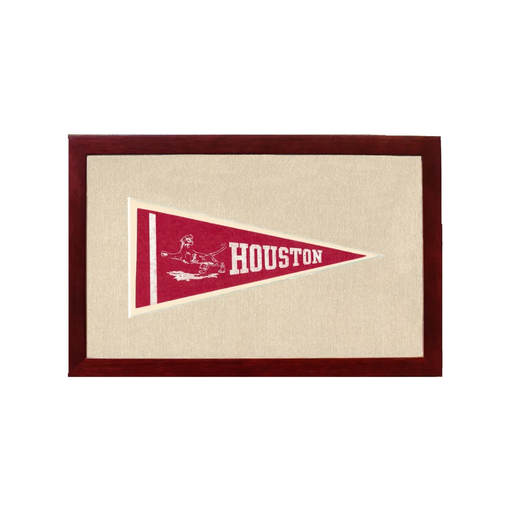 Vintage Houston Pennant | 1950s Wool Felt Pennant Framed Display | vintageantiquesgifts.com