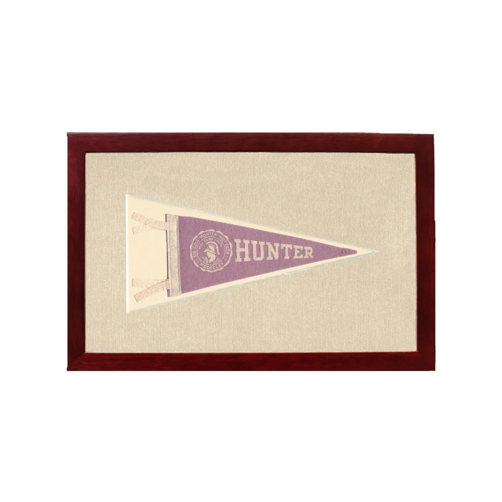 Vintage Hunter College Pennant | 1950s Wool Felt Pennant Framed Display | vintageantiquesgifts.com