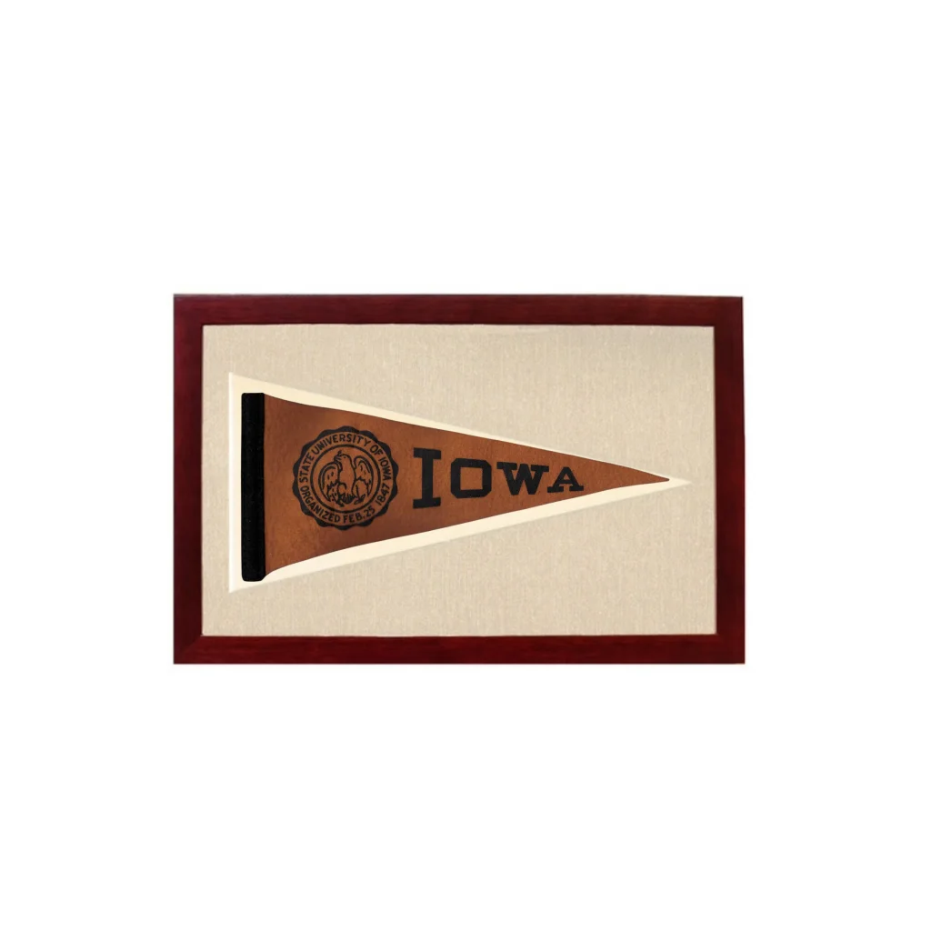 Vintage Iowa Pennant | 1950s Wool Felt Pennant Framed Display | vintageantiquesgifts.com
