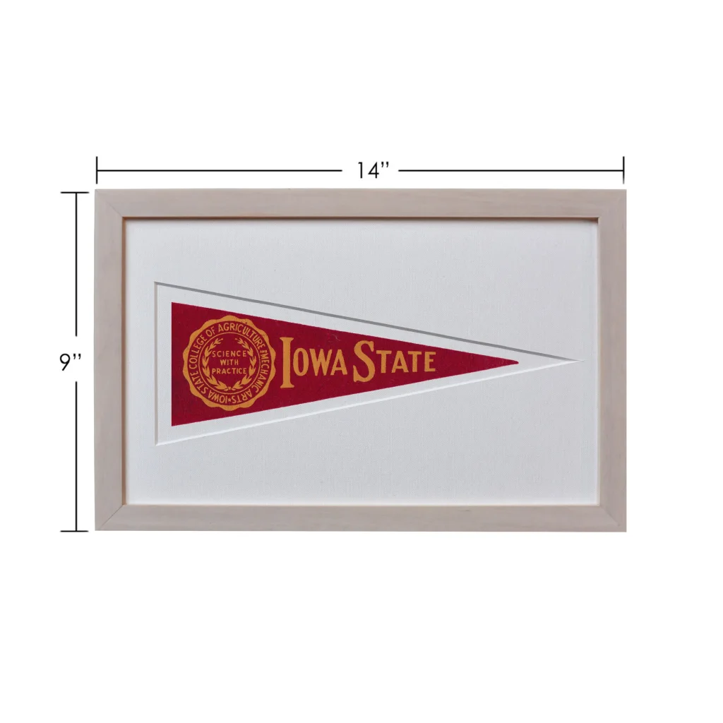 Vintage Iowa State 14-inch framed pennant flag from 1950s