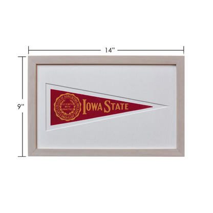 Vintage Iowa State 14-inch framed pennant flag from 1950s