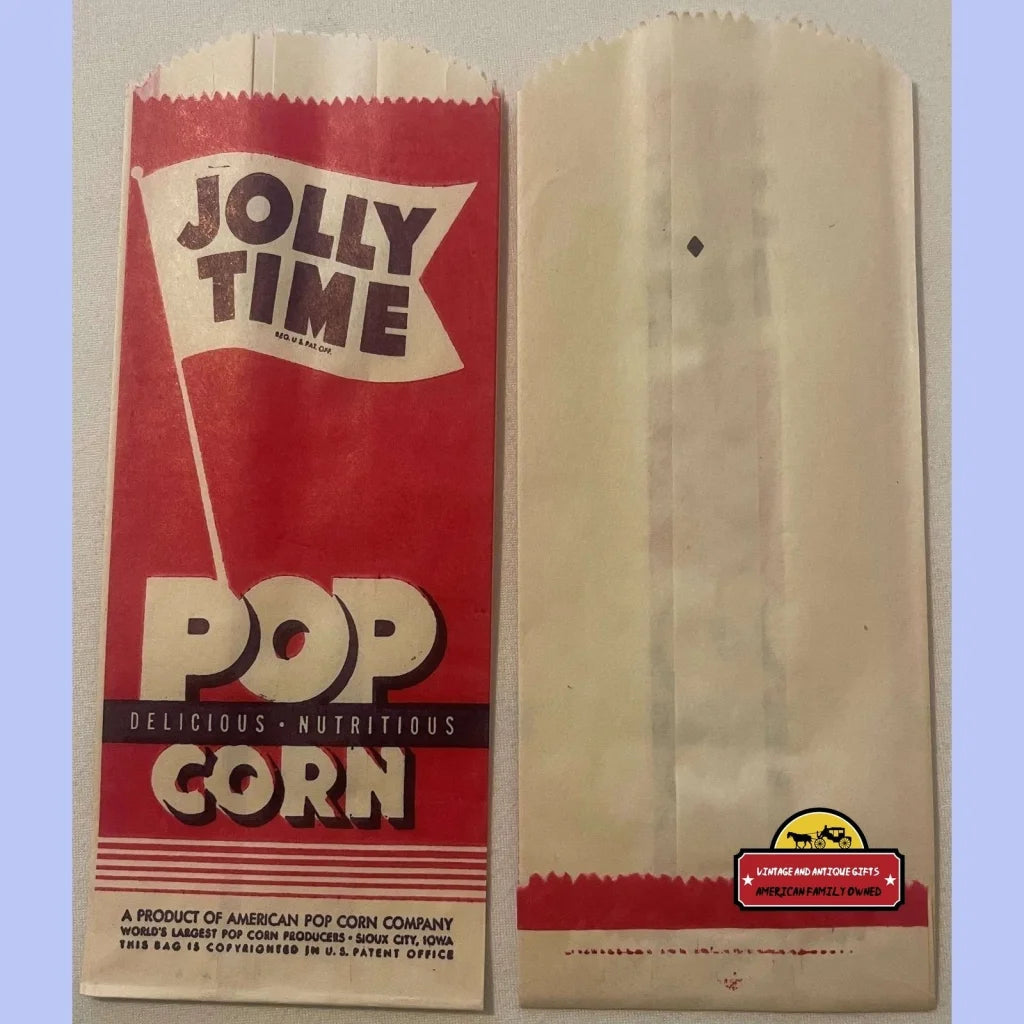 Vintage Jolly Time Popcorn Bag World’s Oldest Company 1950s - Advertisements - Antique Food And Home Misc. Labels.