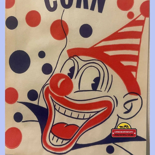 Vintage Jumbo Popcorn Bag Clown Circus Red White And Blue 1950s - Advertisements - Antique Food And Home Misc. Labels.