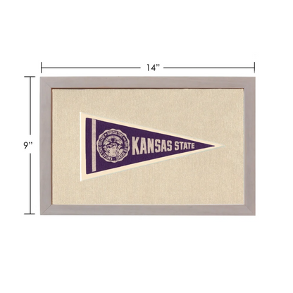 Vintage Kansas State University pennant in purple and cream, framed