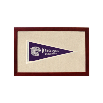 Vintage Kansas State University pennant in dark wood frame