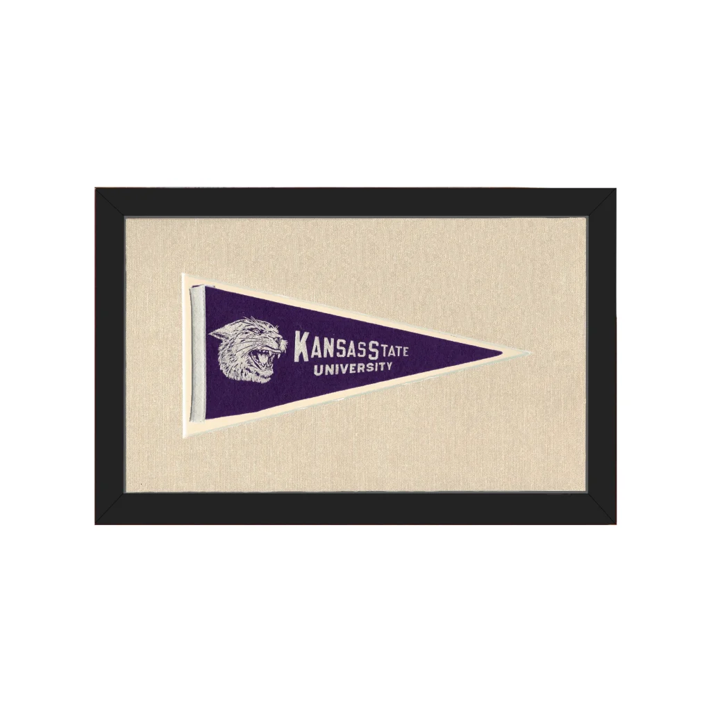 Vintage Kansas State University pennant with purple tiger head
