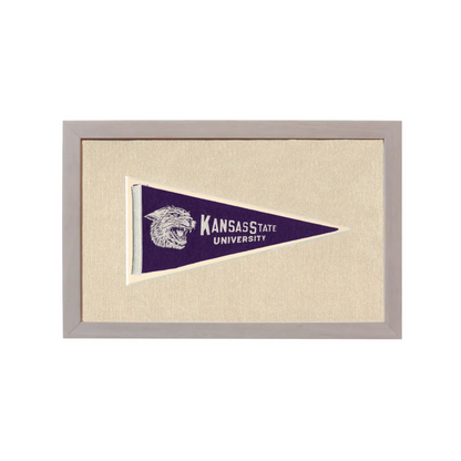 Vintage Kansas State University pennant with purple howling cat head