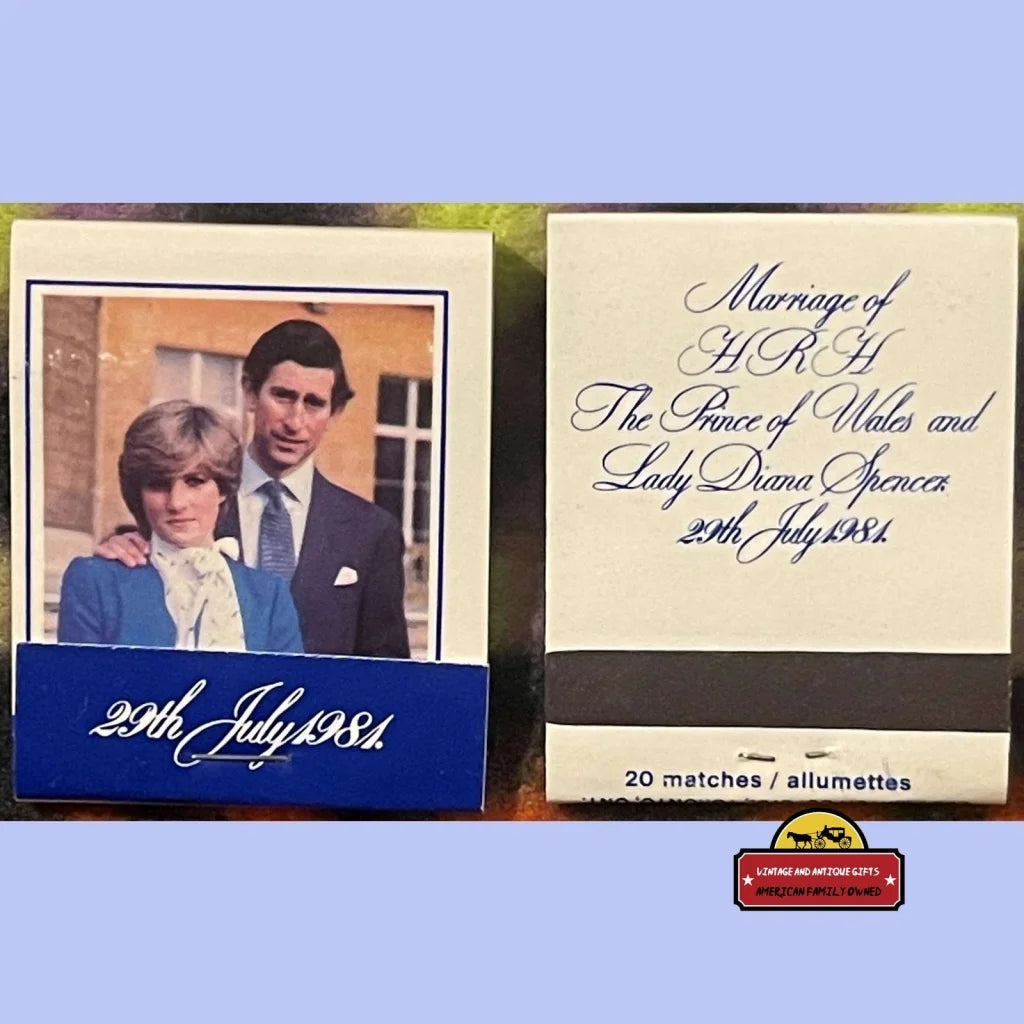 Vintage Lady Diana Prince Charles Of Wales Wedding Matchbook Unused 1981 Advertisements and Antique Gifts Home page
