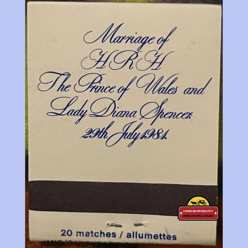 Vintage Lady Diana Prince Charles Of Wales Wedding Matchbook Unused 1981 Advertisements and Antique Gifts Home page