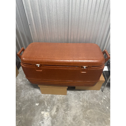 Brown textured genuine leather Lappas genuine leather igloo cooler with handles and latches