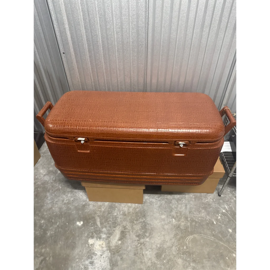 Brown textured genuine leather Lappas genuine leather igloo cooler with handles and latches