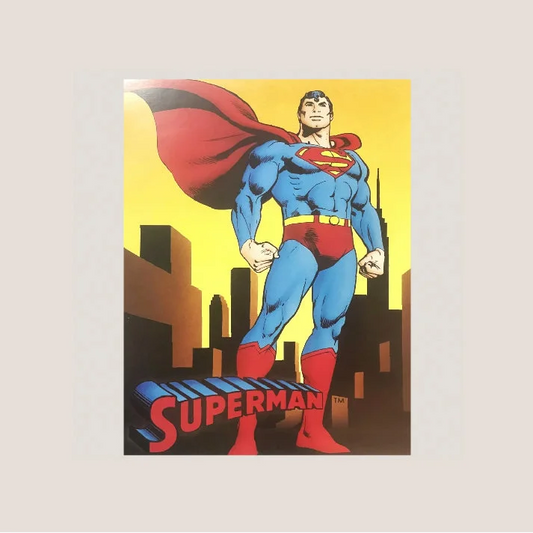 Vintage large Superman DC Comics collectible card print featuring classic comic book art