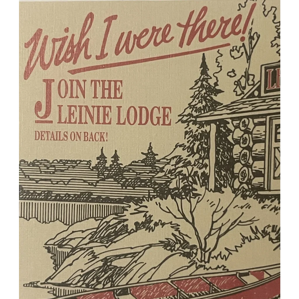 Vintage Leinenkugel’s Beer postcard from Chippewa Falls featuring a rustic cabin scene