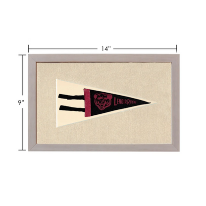 Vintage Lenoir Rhyme pennant with black and maroon bear logo in gray frame