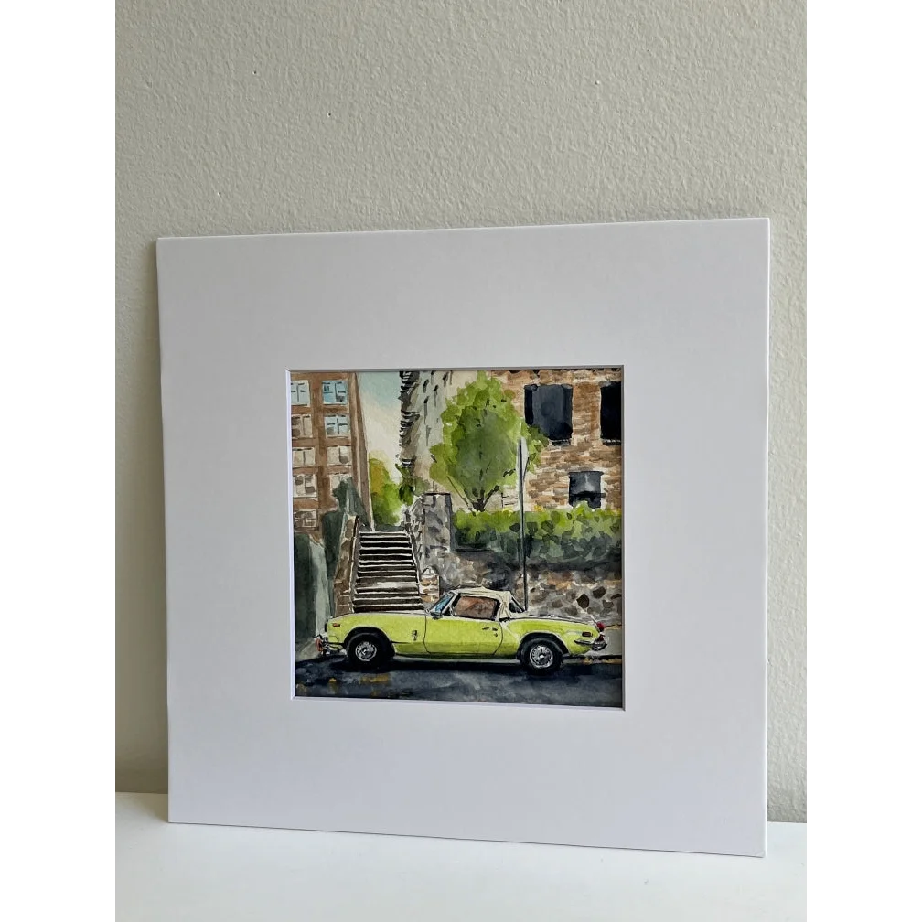 Lime green Triumph Spitfire vintage convertible watercolor print