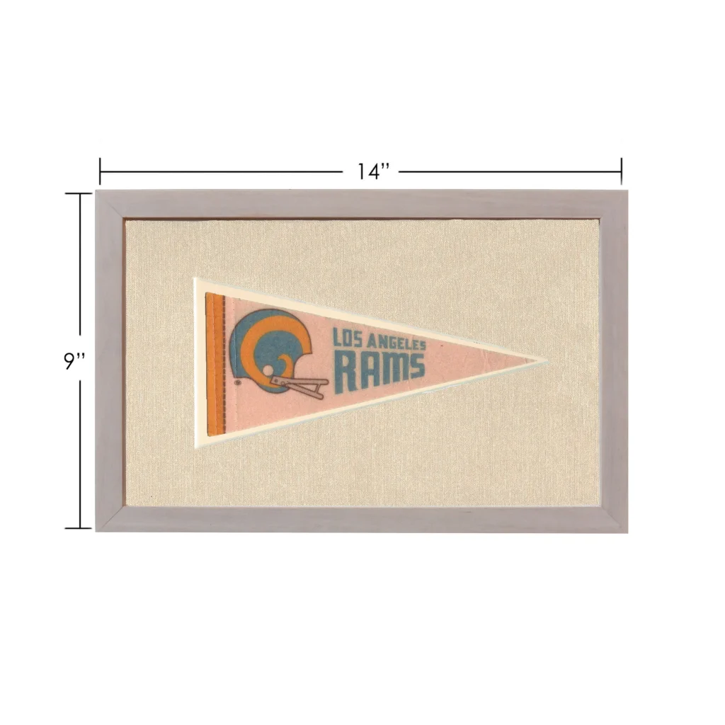 Vintage Los Angeles Rams pennant framed on pink background