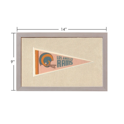 Vintage Los Angeles Rams pennant framed on pink background