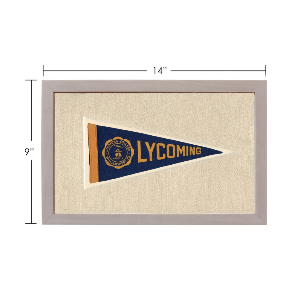 Vintage Lycoming College pennant in navy blue and gold